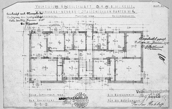 Bild vergrößern: Grundriss Vierzimmmer-Wohnung, 1925